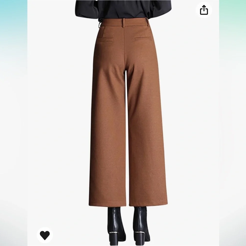 NWOT Brown High Waist Wool trousers cropped wide leg - Picture 3 of 10